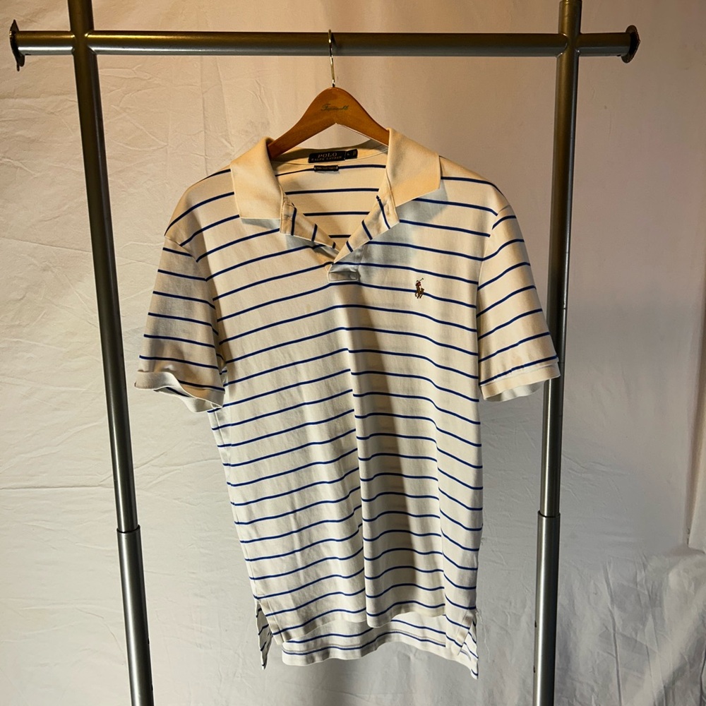 Polo by Ralph Lauren Men's White and Blue Striped Shirt